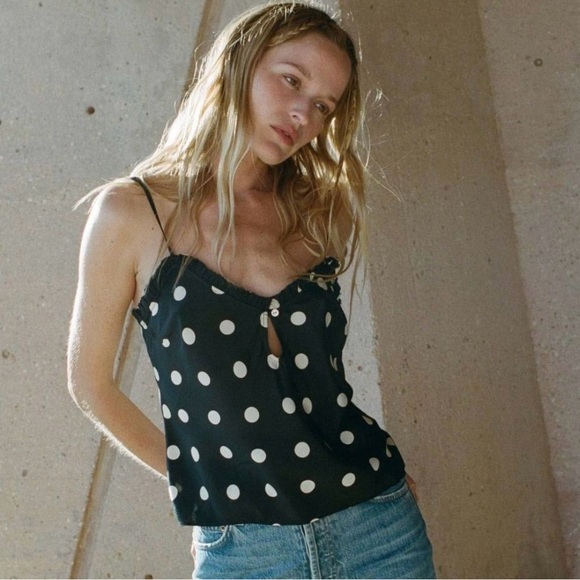 NWOT Doen Louise Black & White Polka Dot Silk Camisole in Solstice Sky, Size M - Picture 6 of 16
